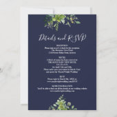 Invitation Tout en un Eucalyptus Vert Mariage bleu marine (Dos)