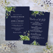 Invitation Tout en un Eucalyptus Vert Mariage bleu marine