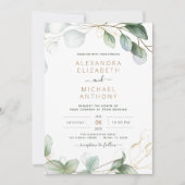 Invitation Tout en un Eucalyptus vert Mariage de code QR (Devant)