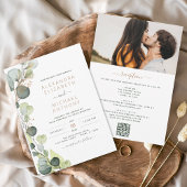 Invitation Tout en un Eucalyptus vert Mariage de code QR