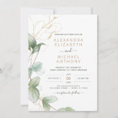 Invitation Tout en un Eucalyptus vert Mariage de code QR (Devant)