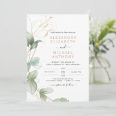 Invitation Tout en un Eucalyptus vert Mariage de code QR (Debout devant)