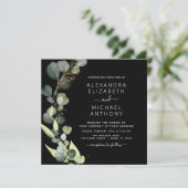 Invitation Tout en un Eucalyptus vert Mariage noir (Debout devant)