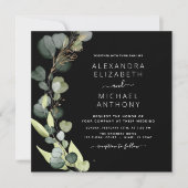 Invitation Tout en un Eucalyptus vert Mariage noir (Devant)