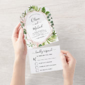Invitation Tout En Un Eucalyptus Vert Mariage Rose or rose RSVP (Déchirure)