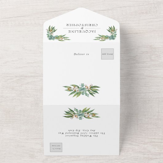 Invitation Tout En Un Eucalyptus Vert Mariage rustique (Dehors)