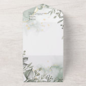 Invitation Tout En Un Eucalyptus vert & or aquarelle Mariage (Dehors)