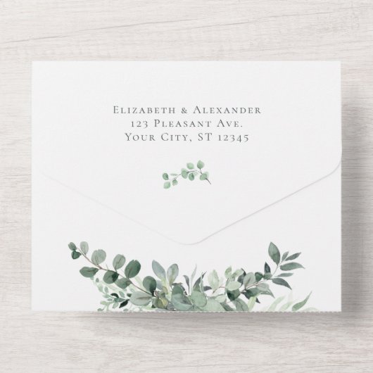 Invitation Tout En Un Eucalytpus Verdure Mariage rustique (Verso)