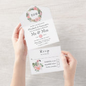 Invitation Tout En Un Exotic Tropical Flamant rose rose Mariage Monogram (Déchirure)