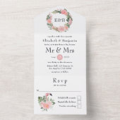 Invitation Tout En Un Exotic Tropical Flamant rose rose Mariage Monogram (À l'intérieur)