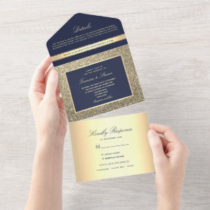 Invitation Tout En Un Faire invitation de mariage en or et bleu marine