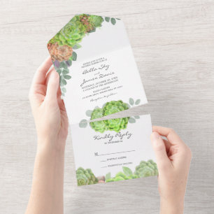 Invitation Tout En Un Faire part de mariage tout-en-un avec plantes gras