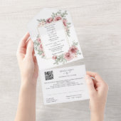 Invitation Tout En Un Faire poussiéreux de rose d'or géométrique code QR (Déchirure)