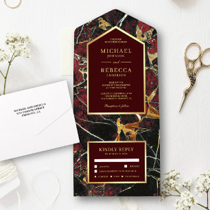 Invitation Tout En Un Fairepart de mariage en marbre rouge de Bourgogne