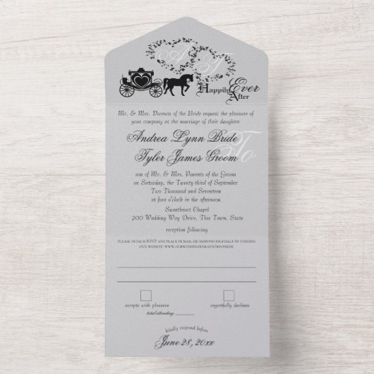 Invitation Tout En Un Fairytale Mariage Carriage Silver Grey Tout en un (À l'intérieur)