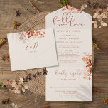 Invitation Tout En Un Fall In Love Rustic Floral Details RSVP Mariage<br><div class="desc">Le tout dans un faire-part de mariage avec des fleurs rustiques automne et élégant script de calligraphie typographie. L'invitation comprend des informations supplémentaires sur l'invité et une carte RSVP perforée qui peut être adressée individuellement ou laissée en blanc pour que vous puissiez écrire à la main les informations d'adresse de...</div>