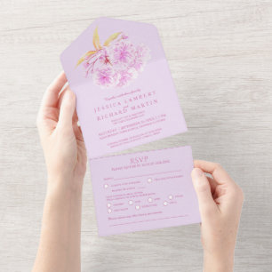 Invitation Tout En Un farine de photo couleur mariage de la fleur de lil