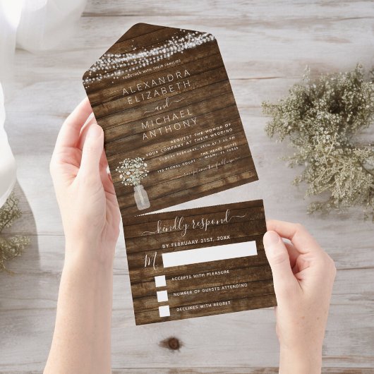 Invitation Tout En Un Farmhouse Baby's Breath Rustic Mariage