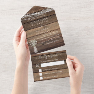 Invitation Tout En Un Farmhouse Baby's Breath Rustic Mariage