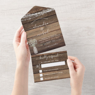 Invitation Tout En Un Farmhouse Bébé's Breath Rustic Wedding RSVP