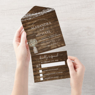 Invitation Tout En Un Farmhouse Bébé's Breath Rustic Wedding RSVP