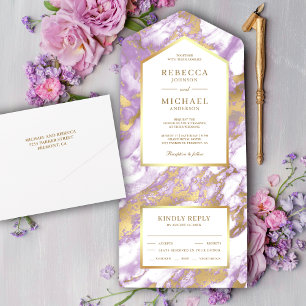 Invitation Tout En Un Faux Gold Foil Pastel Lavender Marble Mariage