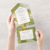 Invitation Tout En Un Faux Gold Parties scintillant Sage Green Marble Ma (Déchirure)