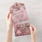 Invitation Tout En Un Faux Sparkle Shimmer rose argent de Noël Code QR (Déchirure)