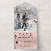 Invitation Tout En Un Faux Sparkle Shimmer rose argent QR Code Noël (À l'intérieur)