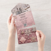 Invitation Tout En Un Faux Sparkle Shimmer rose Silver Photo QR Code (Déchirure)