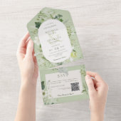 Invitation Tout En Un Fermes de lierre rustique et verdure Sage vert QR  (Déchirure)
