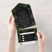 Invitation Tout En Un Fern Eucalyptus Mariage noir (Déchirure)