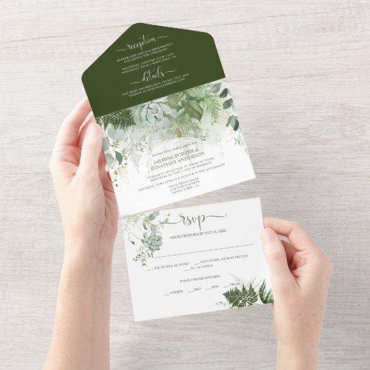 Invitation Tout En Un Ferns Succulents Mariage de verdure (Déchirure)