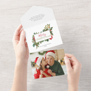 Invitation Tout En Un Festif coloré Floral de Noël avec Étiquette