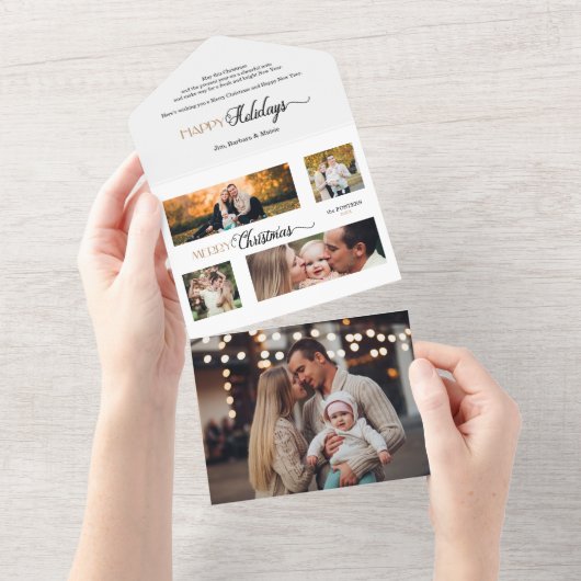 Invitation Tout En Un Festif Joyeux Noël Calligraphie Multiphoto (Déchirure)