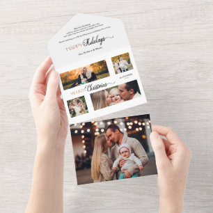 Invitation Tout En Un Festif Joyeux Noël Calligraphie Multiphoto