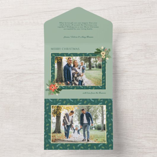 Invitation Tout En Un Festive mignonne Noël Floral 1 Photo (À l'intérieur)