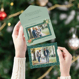 Invitation Tout En Un Festive mignonne Noël Floral 1 Photo