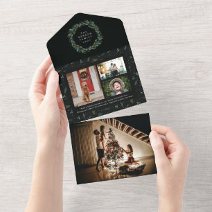 Invitation Tout En Un Festive Noël Wreath Green 4 Photo Holiday