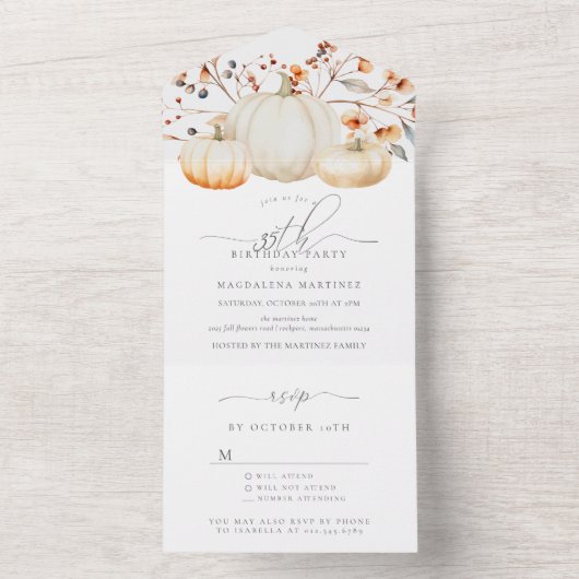 Invitation Tout En Un Fête d'anniversaire 35 ans Citrouille Feuilles d'a (À l'intérieur)