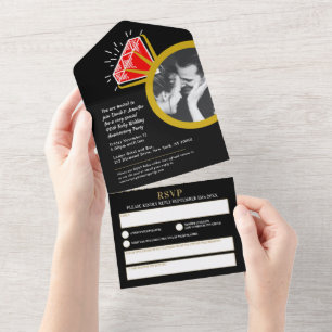 Invitation Tout En Un fête d'anniversaire de mariage de 40 ans bague rou