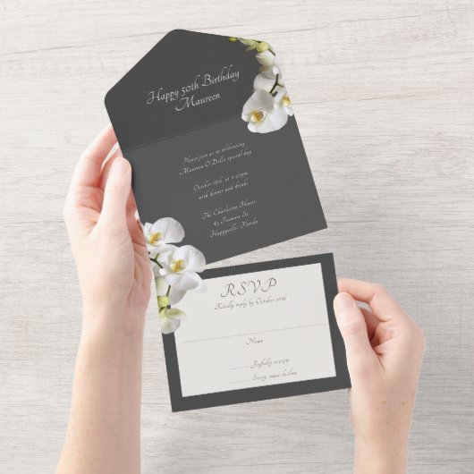 Invitation Tout En Un Fête d'anniversaire des Orchidées (Déchirure)