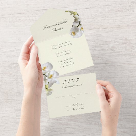 Invitation Tout En Un Fête d'anniversaire spéciale Orchidées (Déchirure)
