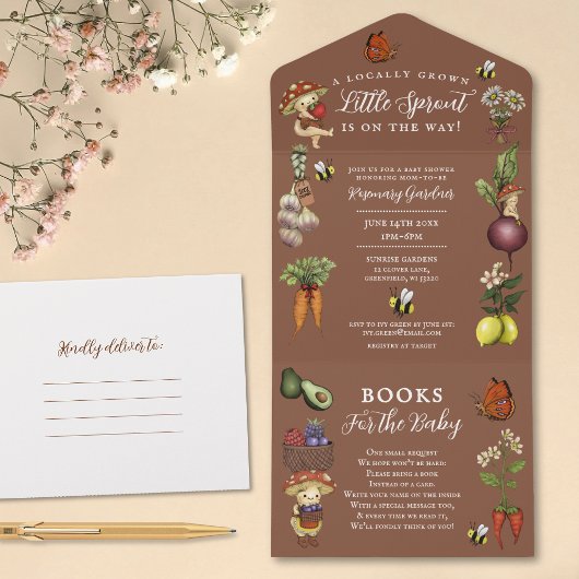 Invitation Tout En Un Fête de Bébé Petite Pousse Rustique et Demande de