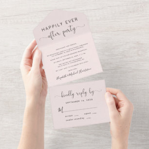 Invitation Tout En Un Fête de mariage rose "Jour heureux après"