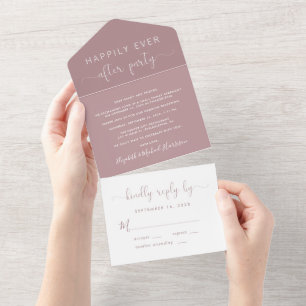 Invitation Tout En Un Fête de mariage rose poudré « Heureux pour toujour