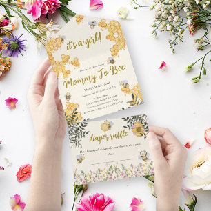 Invitation Tout En Un Fête de naissance de Bébé en Ruche pour Maman de F
