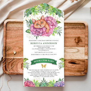 Invitation Tout En Un Fête de naissance de chat floral tropical rustique