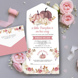 Invitation Tout En Un Fête de Naissance de Fleur de Citrouille Rose Pous
