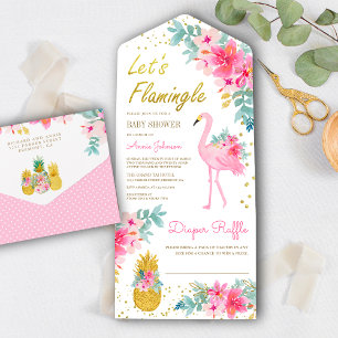 Invitation Tout En Un Fête de Naissance de Thème Flamant Rose Tropical F